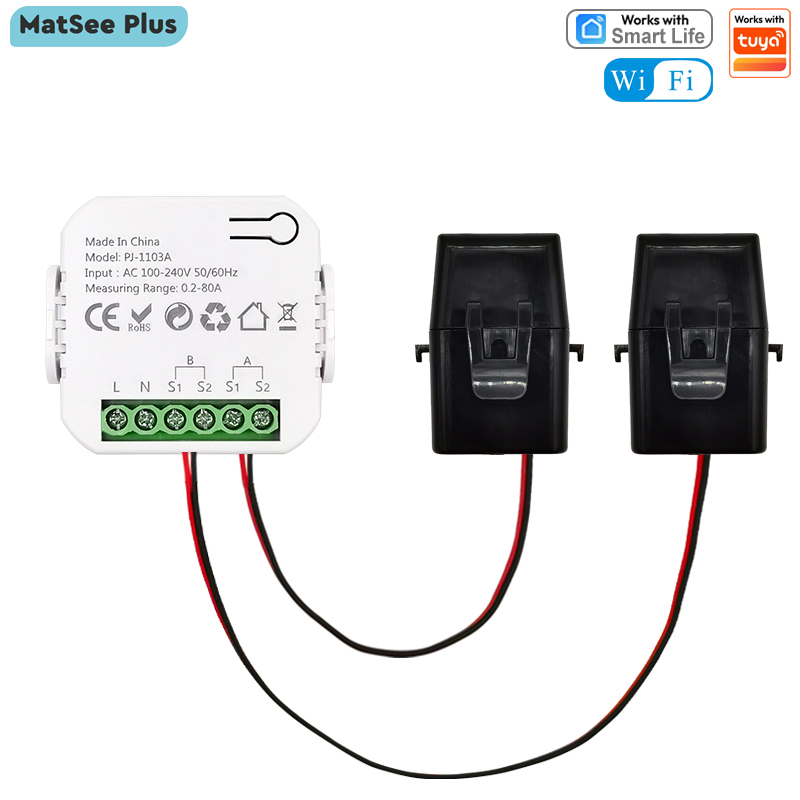 Moniteur d'énergie WiFi Smart Life bidirectionnel 1/2 canal avec pince, surveillance par application de la puissance produite et consommée (solaire), AC110V-240V