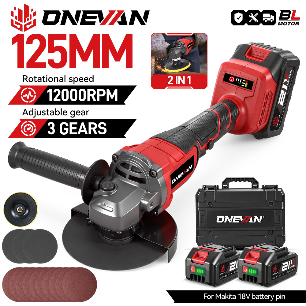ONEVAN-amoladora angular eléctrica sin escobillas, 125MM, 2 en 1, pulido, 3000W, cortador M14, herramienta eléctrica de madera y Metal para Pin de batería Makita de 18V