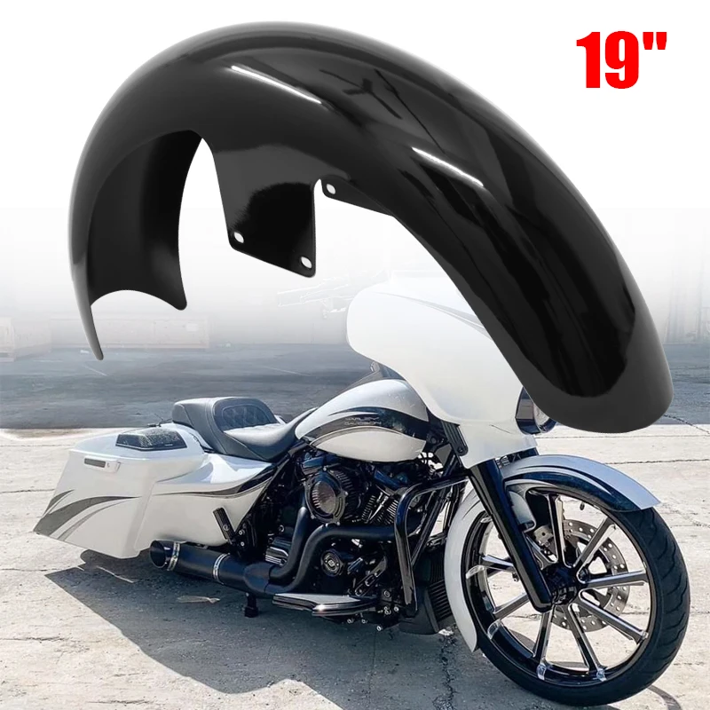 Para-choque dianteiro para motocicleta, preto brilhante, 19 polegadas, envoltório, para harley touring, road king, electra glide, street, road king glide ultra