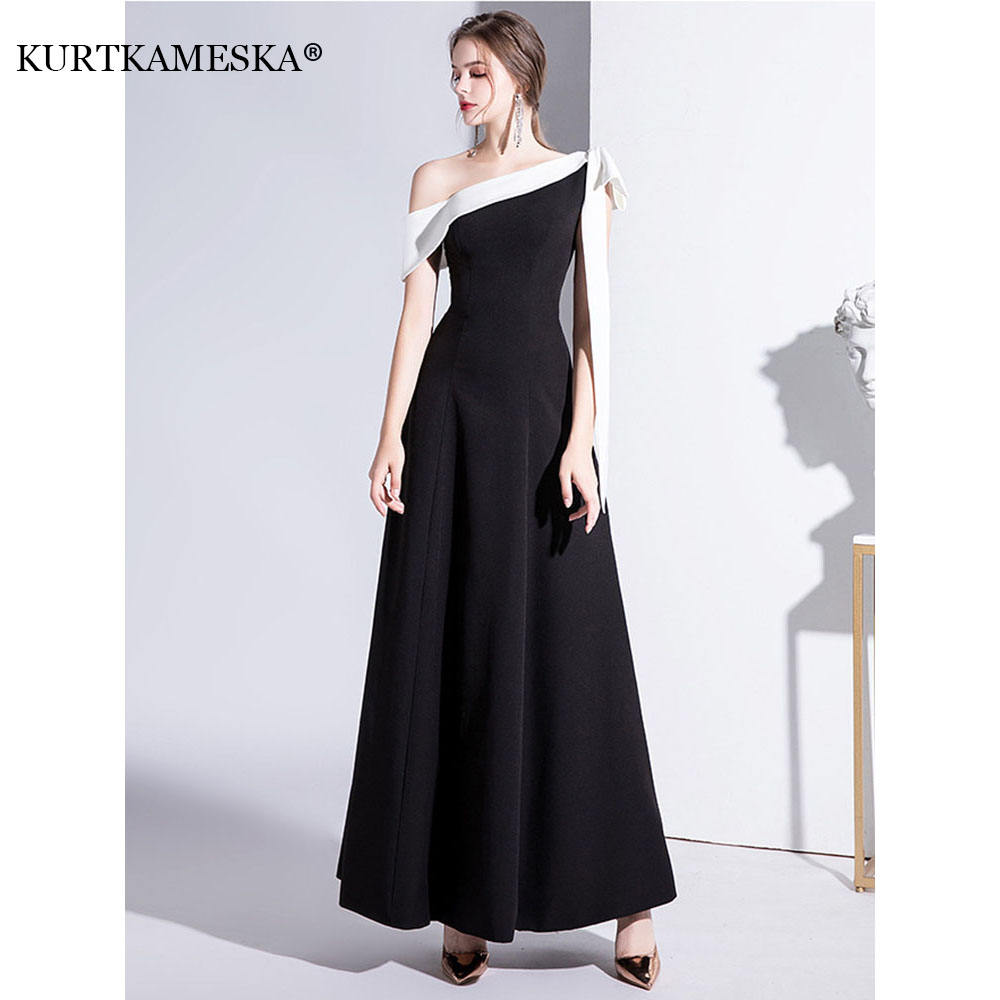 Eleganckie czarne formalne długie sukienki wieczorowe dla kobiet 2023 Summer Sexy One Shoulder Slim Host Prom Party Dress Casual Maxi vestido