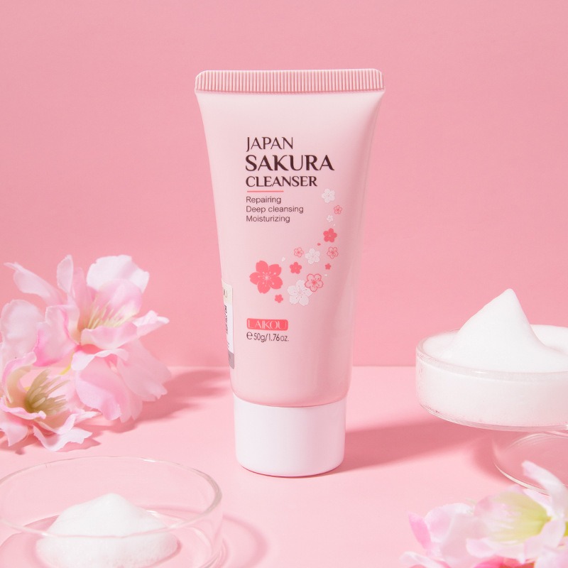 Limpiador Sakura, espuma rica, limpieza profunda, elimina la grasa, mejora la crema de lavado de cara grasa, hidratante suave, elimina el limpiador de espinillas