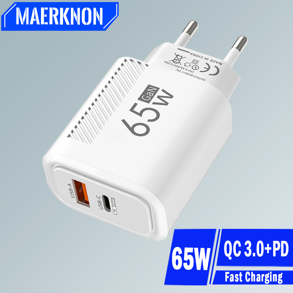 PD 65W GaN Charger USB C Fast Chargering Adapter For Samsung S22 S21 iPhone 14 13 Xiaomi Huawei LG Quick Charge 3.0 USB Charger