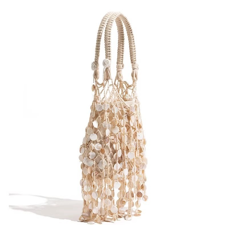 Sac à bandoulière de luxe en corde tressée, sacs tissés creux faits à la main pour femmes, sacs à main, sac fourre-tout à paillettes en écailles de poisson, nouvelle pochette à sequins