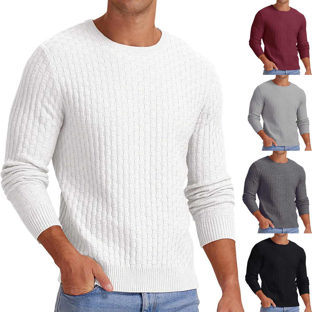 2025 blanco nuevo jersey de cuello alto para hombre Otoño e Invierno de manga larga de Color liso Casual suéter de Base de punto grueso
