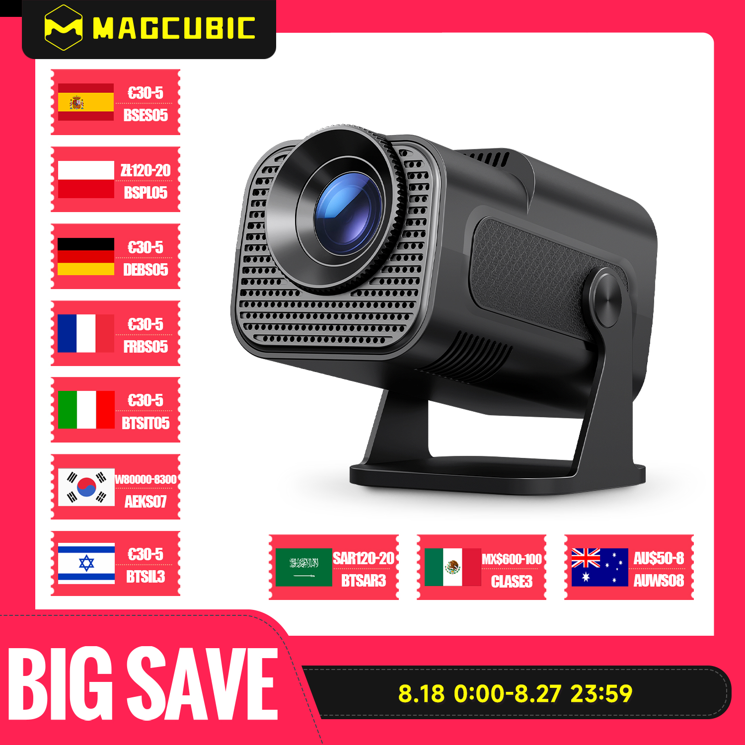Magcubic HY320 Mini proyector nuevo nativo 720P Android 11 4K 300ANSI Wifi6 BT5.0 cine portátil al aire libre 180 °   Proyector giratorio