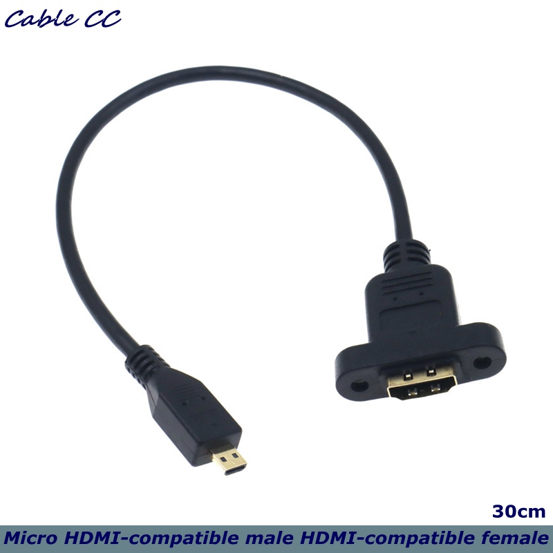 30-centymetrowy przedłużacz z męskiego na HDMI z żeńskim złączem Micro HDMI z blokadą śrubową do montażu panelowego HD AV Camera Cable