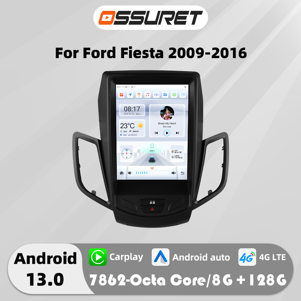Radio con GPS para coche, reproductor de vídeo Multimedia con Android 13, 9,7 pulgadas, 2009 dsp, Carplay, navi, estéreo, 4G, para Ford Fiesta 2014-2015 2016 7862