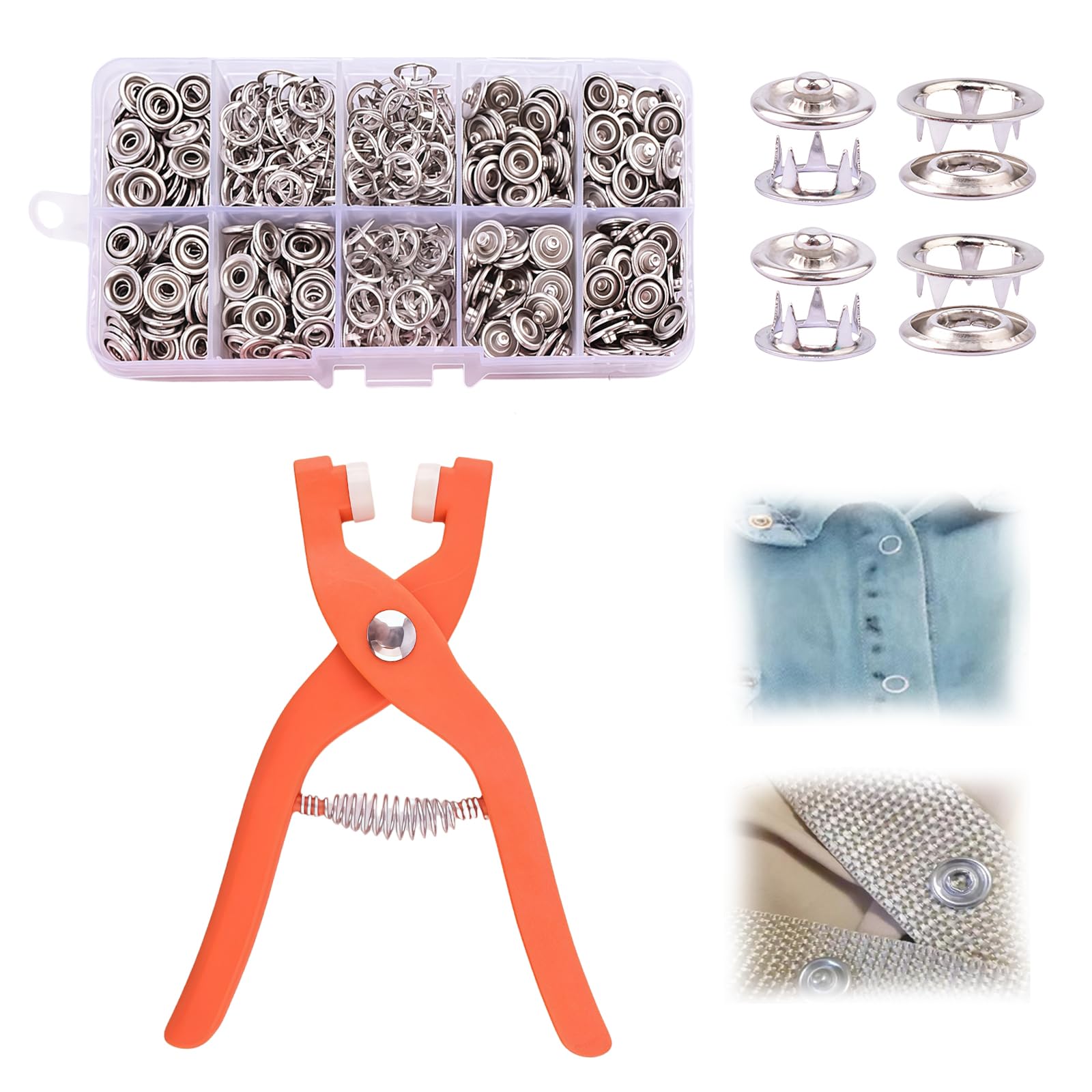 Druckknopf-Set, Metall-Druckknöpfe mit Befestigungszange und Box, Rostfreies DIY-Druckknopf-Fixierwerkzeug