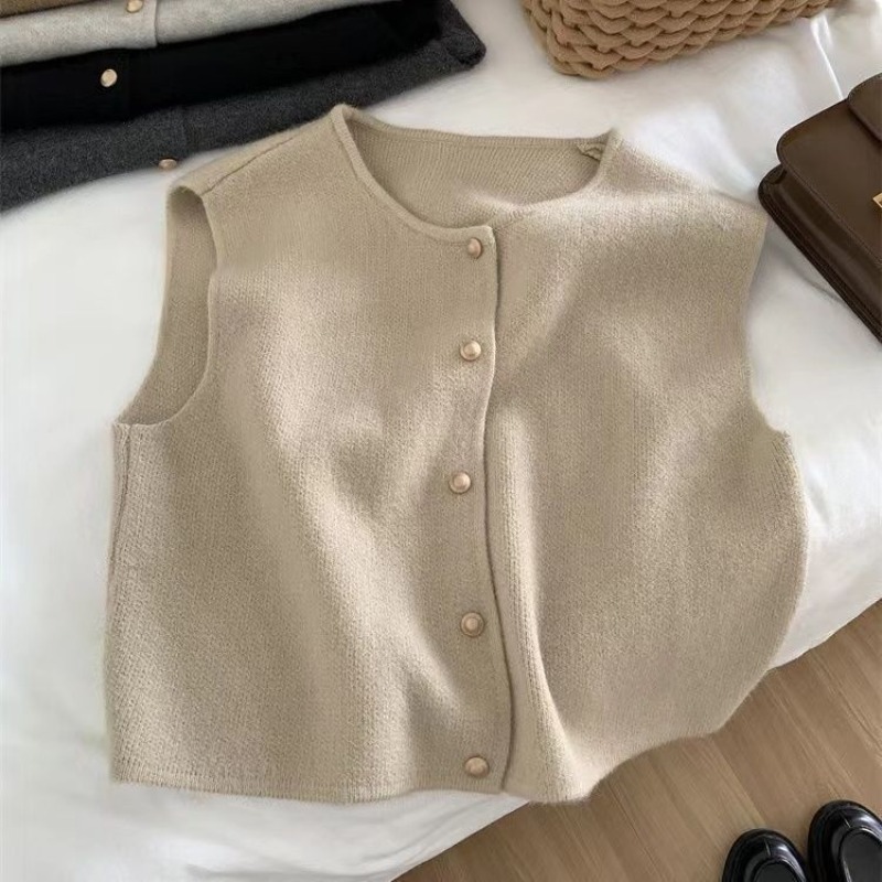 Frühling Herbst frauen Feste Taste V-ausschnitt Ärmellose Pullover Strickjacke Weste Mäntel Lässige Mode Büro Dame Elegante Tops