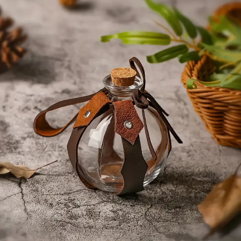 Garrafa de poção mágica de bruxa renascentista, suporte de vidro com rolha de cortiça e garrafa de vidro para cosplay de halloween larp