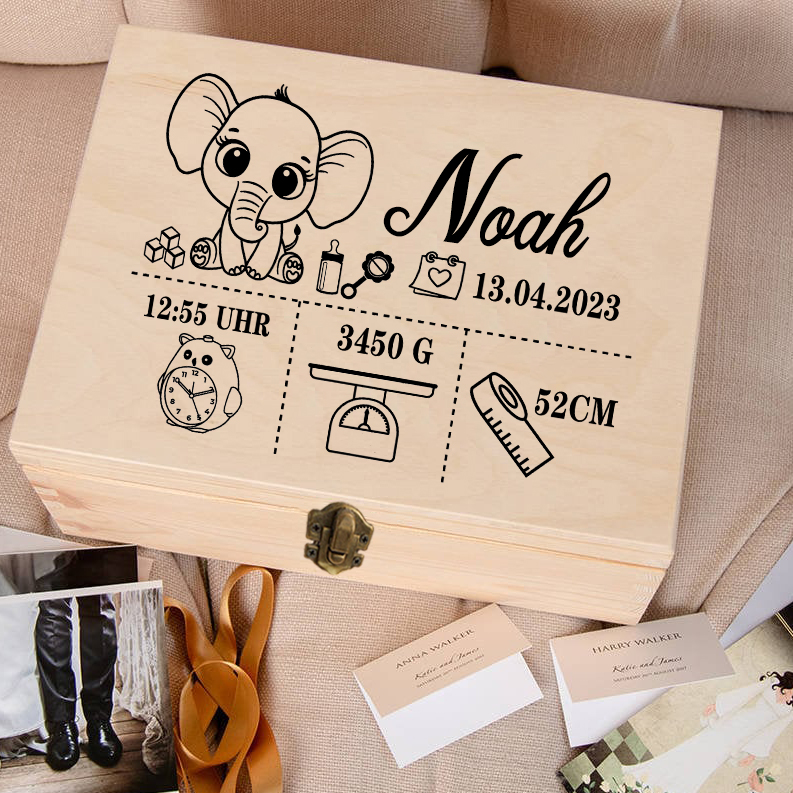 Caixa de memória de madeira personalizada para bebês, presente de chuveiro newbron, caixa de lembrança infantil personalizada, caixa de estatísticas de nascimento do bebê, caixa de cabo umbilical