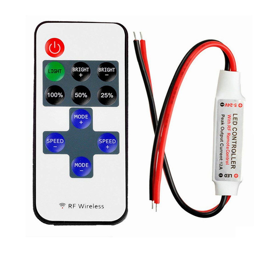 Controlador atenuador Led de 12V, 11 teclas, CC de 5V, 12V, 24 V, mando a distancia inalámbrico RF para tira de luces LED, memoria inteligente de un solo Color