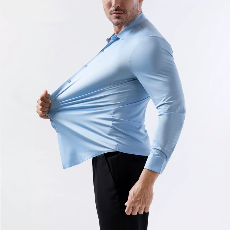 Chemise à manches longues pour hommes, extensible dans les quatre voies, sans fer, soyeuse, commerce extérieur, transfrontalier, Amazon Euro, 100 KG