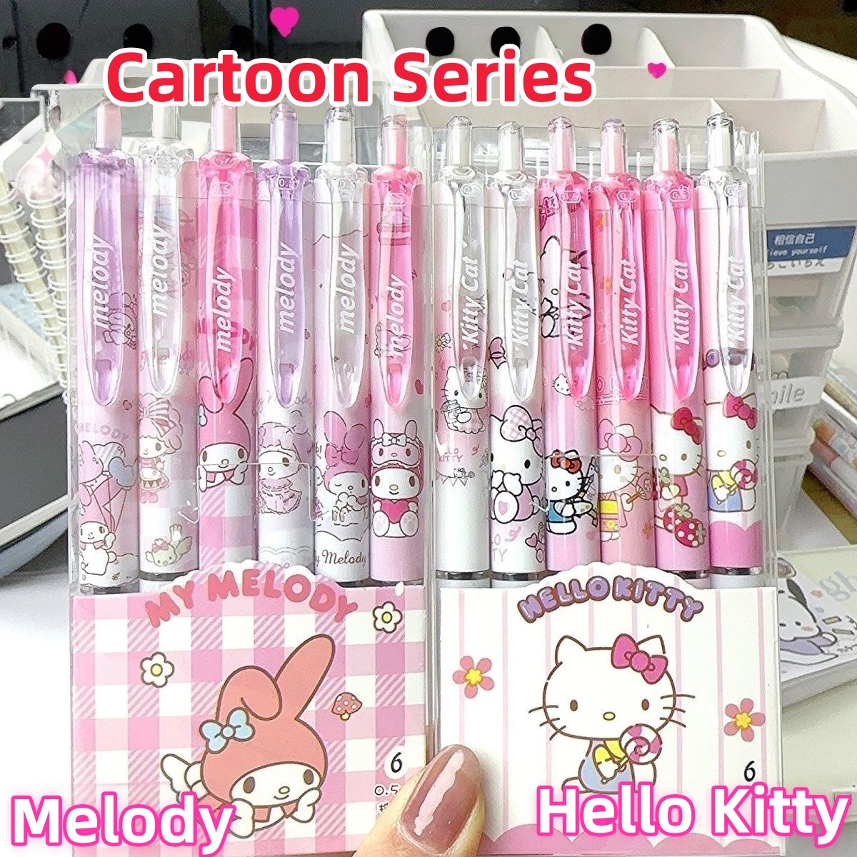 6 stks/set Hello Kitty Melody Limited Edition Hoge Kwaliteit Gelpen Cartoon Serie Zwart 0.5mm Student/Kantoor Dagelijks Briefpapier