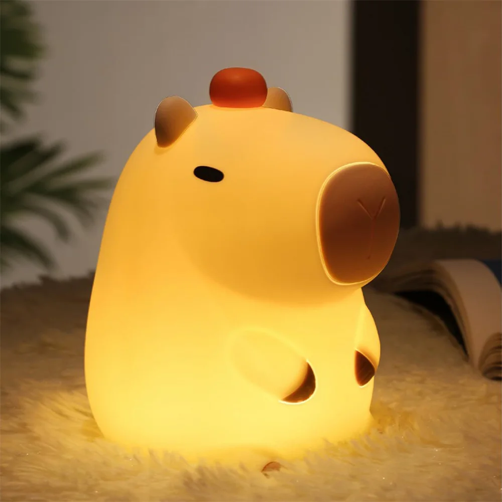 Luces nocturnas de capibara de silicona, lámpara portátil recargable por USB con Control táctil de animales con función de sincronización para decoración del hogar y dormitorio