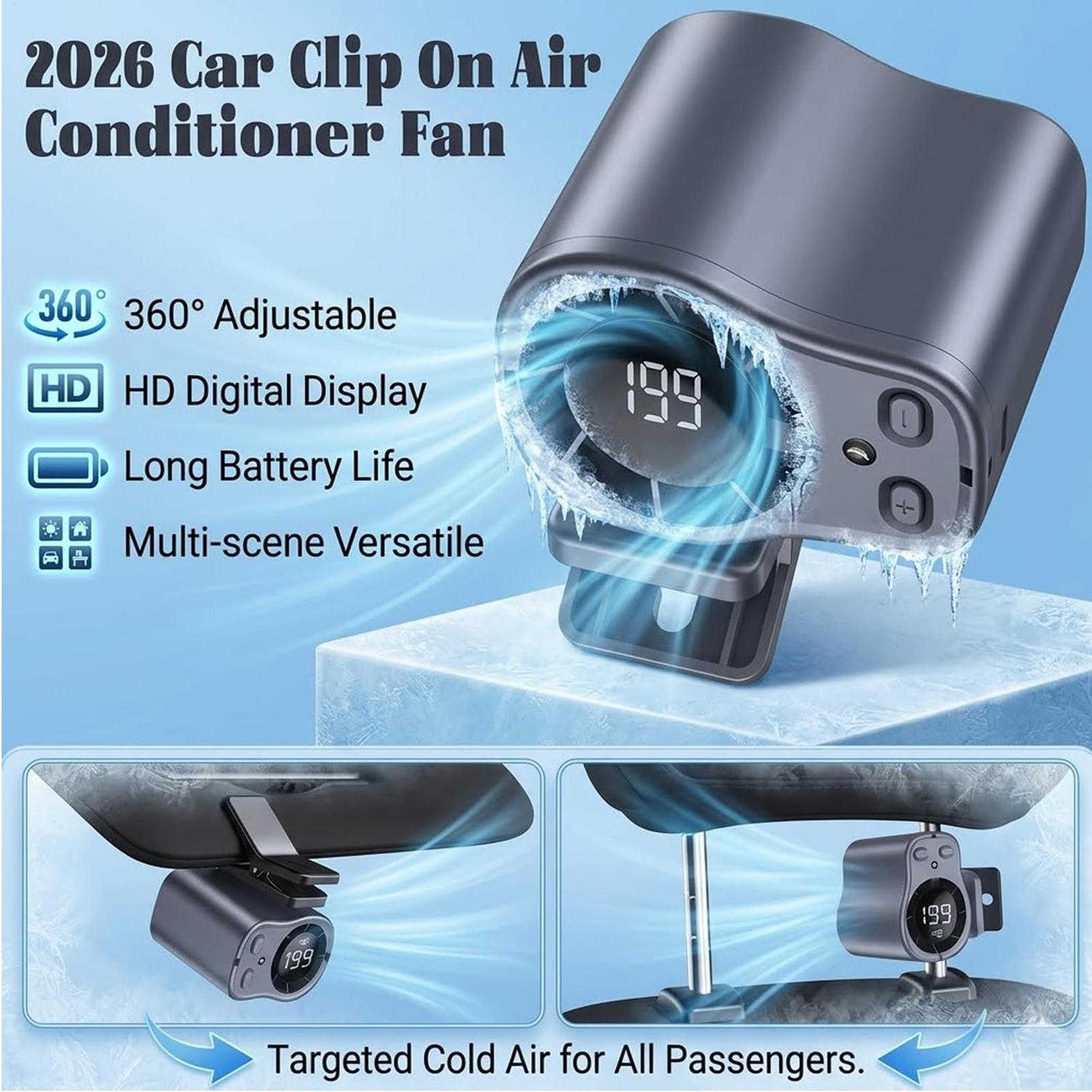 Ventilateur de voiture à clipser, faible bruit, avec affichage LED, pour le cyclisme, les voyages, la pêche, le camping, la plage, les voyages en voiture, le chantier, pour hommes, femmes et jeunes