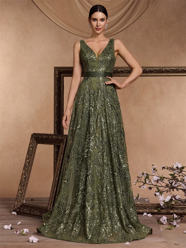 Lucyinlove Luxe Sexy Diepe V-hals Pailletten Blauwe Avondjurken Vrouwen Elegante V-back Bruiloft Lange Prom Cocktailjurk
