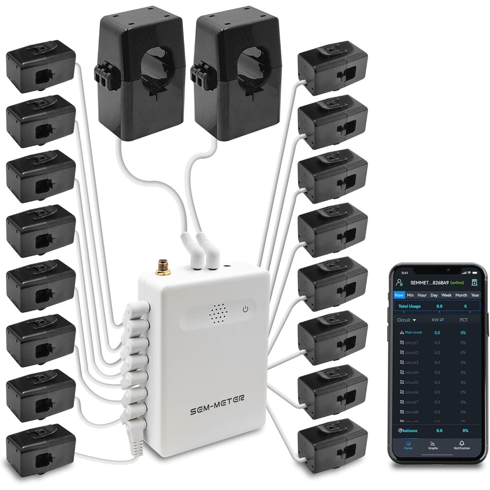 Monitor Energi Rumah Pintar 16 Sirkuit 50A Sensor Aplikasi Pelacak Penggunaan Daya Real Time