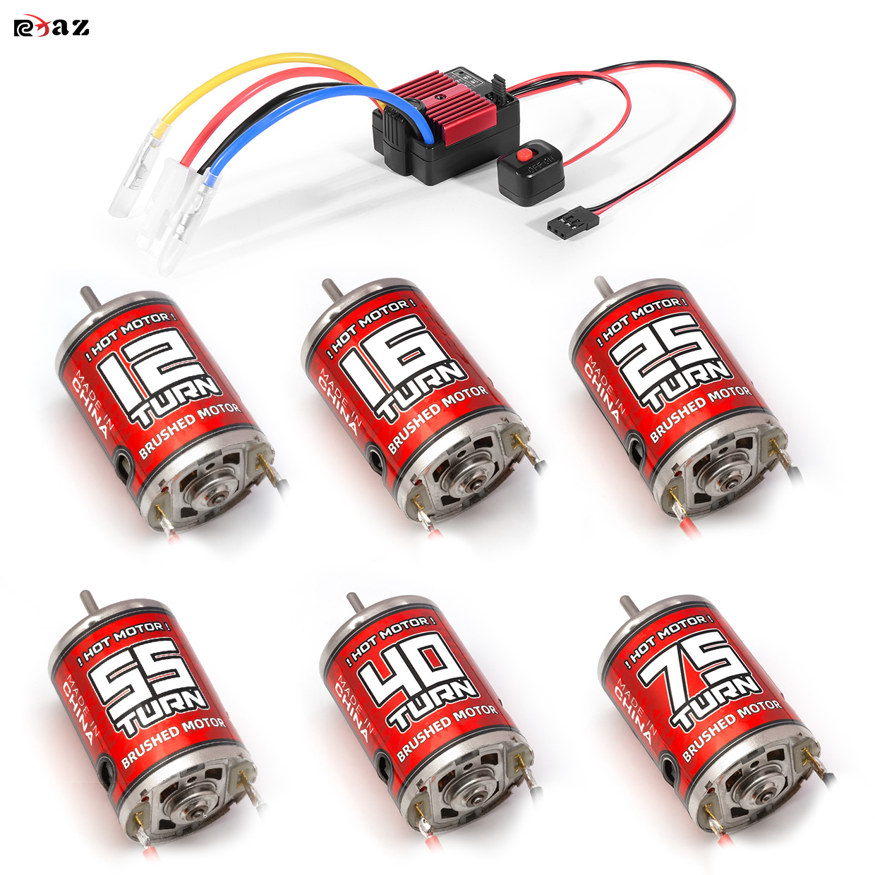 Silnik szczotkowy RC 540 12T-75T ESC 60A Regulator Prędkości ​ ​ Zestaw sterowania kombinowanego Wodoodporny do samochodów/łodzi RC typu Crawler w skali 1/10, do jazdy w terenie, driftu i wyścigów