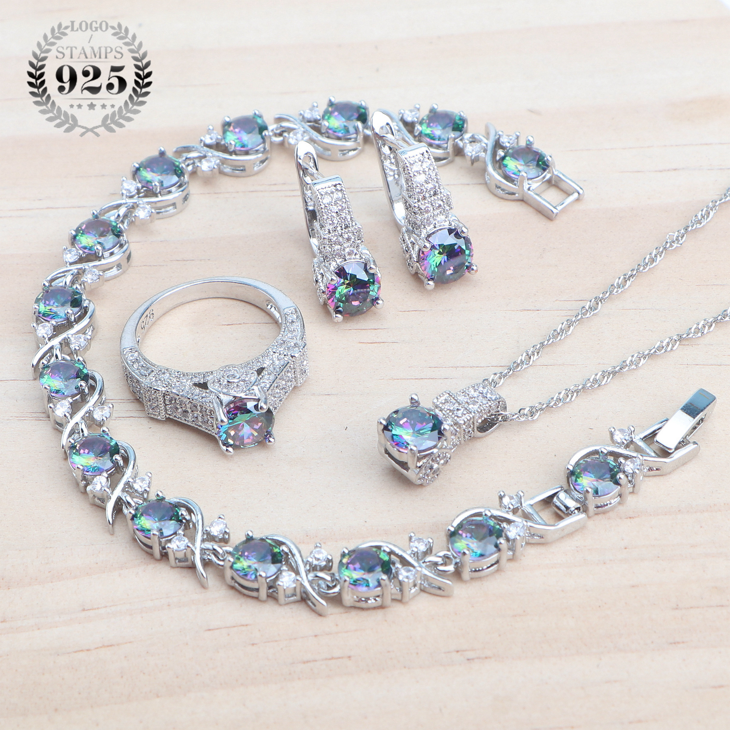 925 conjuntos de jóias de prata esterlina para mulheres jóias de casamento senhoras roxo zircão brincos pulseiras conjunto anéis pingente colar