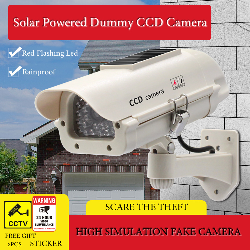 Cámara falsa impermeable con energía Solar, cámara de seguridad CCD simulada, LED intermitentes rojos, sistema de vigilancia para el hogar y la Oficina, robo para asustar