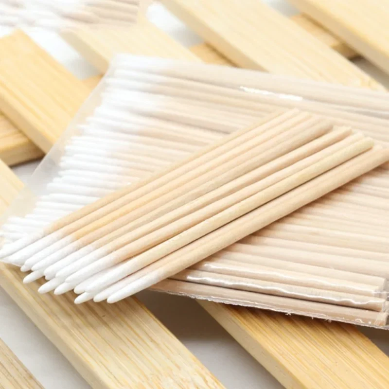 100 pièces bâtons de bois coton-tige cosmétique coton-tige pointe bois coton-tige outils d'extension de cils soins des oreilles nettoyage