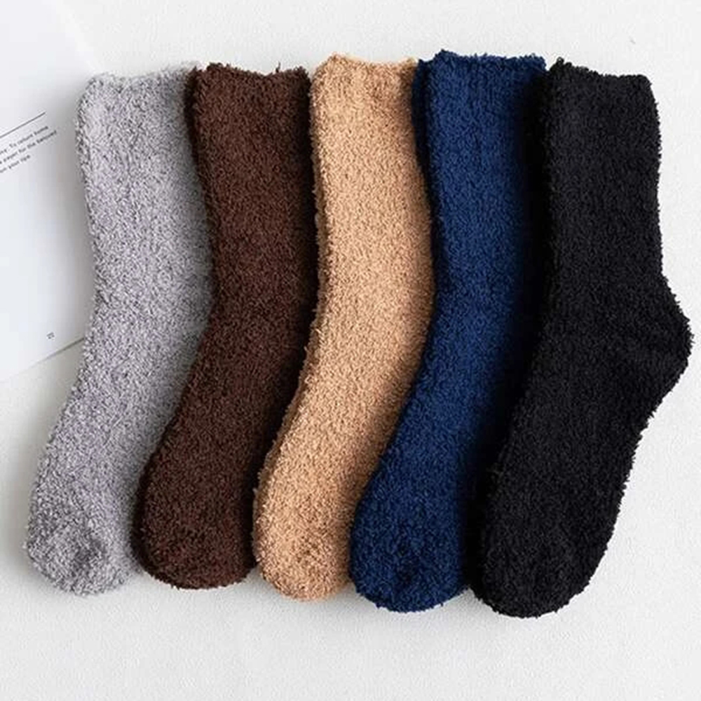 5 paia di calzini da uomo in peluche a tubo medio ispessito calore invernale corallo soffici tinta unita morbidi e confortevoli calzini da pavimento per dormire da uomo