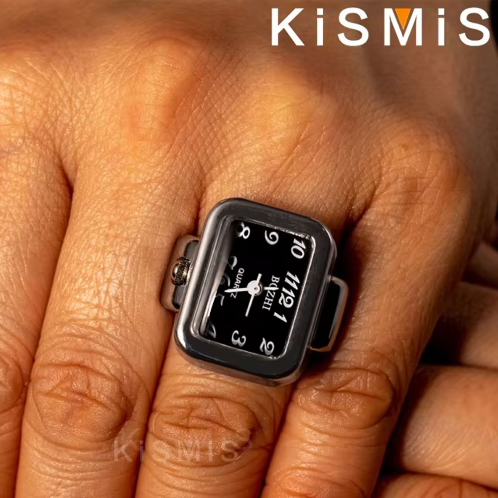 KISMIS Creative Ring Watch, Alloy Shell Finger Circular Dial นาฬิกาคู่สําหรับผู้ชายและผู้หญิง, ขายใหม่ร้อน