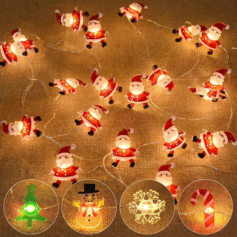 2 m Lichterkette, Weihnachtsmann, Schneemann, LED-Girlande, Lichterkette, Schlafzimmer, Gartendekoration, 2024, Frohe Weihnachten