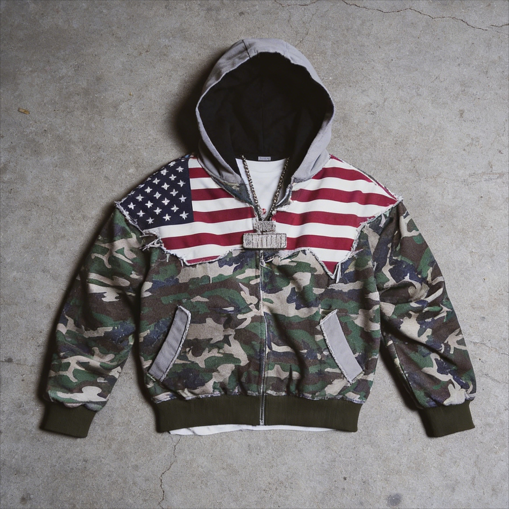 Y2K Fashion Men's Hoodies Vintage Camouflage Splicing American Flag Casual Hoodie Hip Hop Unisex Sweatshirt Oversized Streetwear