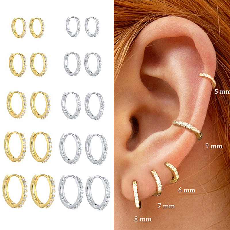 Minimal สาวต่างหูห่วงเล็ก MINI รอบต่างหูวงกลม Zircon Tiny Huggies เจาะต่างหูเครื่องประดับอินเทรนด์บาง Hoops
