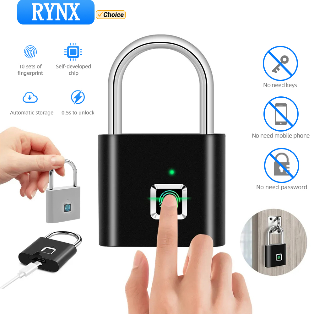 Candado de caja con huella dactilar, candado antirrobo, resistente al agua, USB, portátil, inteligente, dígitos D3C9, bloqueo de seguridad sin llave, carga