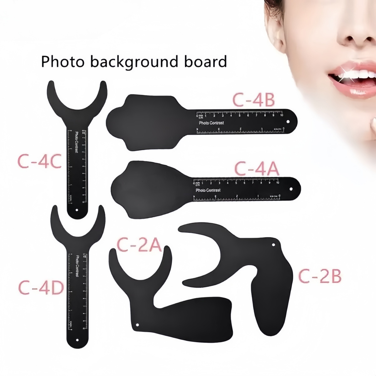 6 stks Tandheelkundige Orthodontische Zwarte Achtergrond Foto Afbeelding Contrast Board Metalen Orale Wang Plaat met Schaal Mark Autoclaveerbare Kit