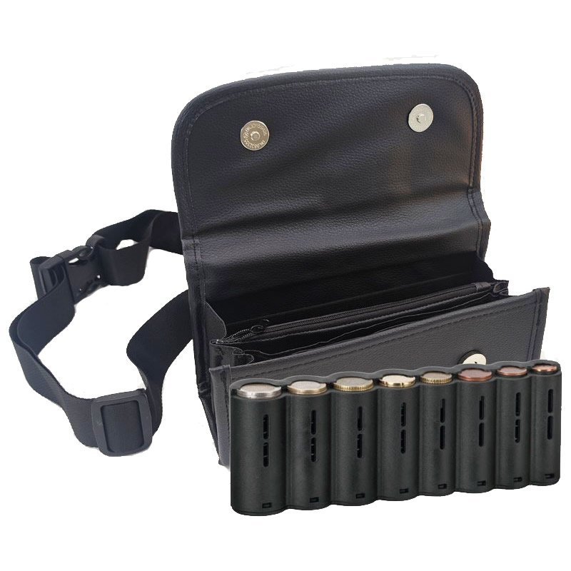 Euro-Münzspender mit 8 Fächern und PU-Leder, Geldbörse, Taille, Geldbörse, Münzsammler, mehrere Taschen, Gürteltasche für Fahrer, Kellner, Casher