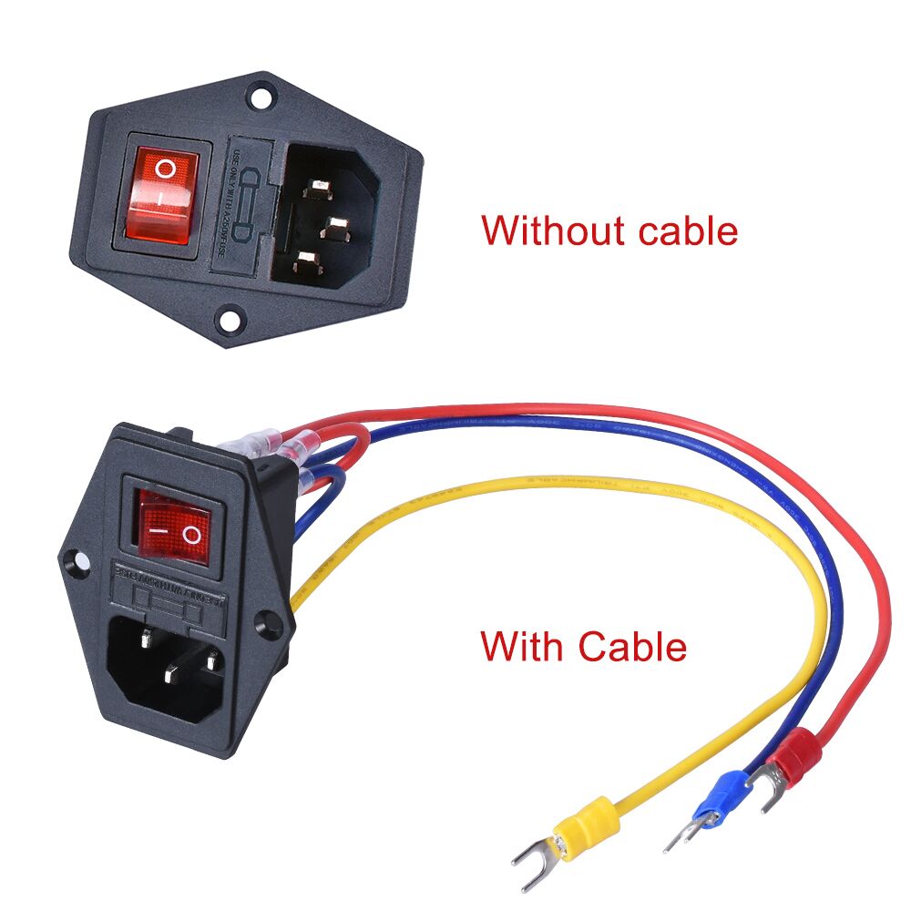 10A250V Inlet Module Plug Rocker Switch Power Switch AC Power Outlet with Red Triple Rocker Switch Fused Module Plug for 3d Part