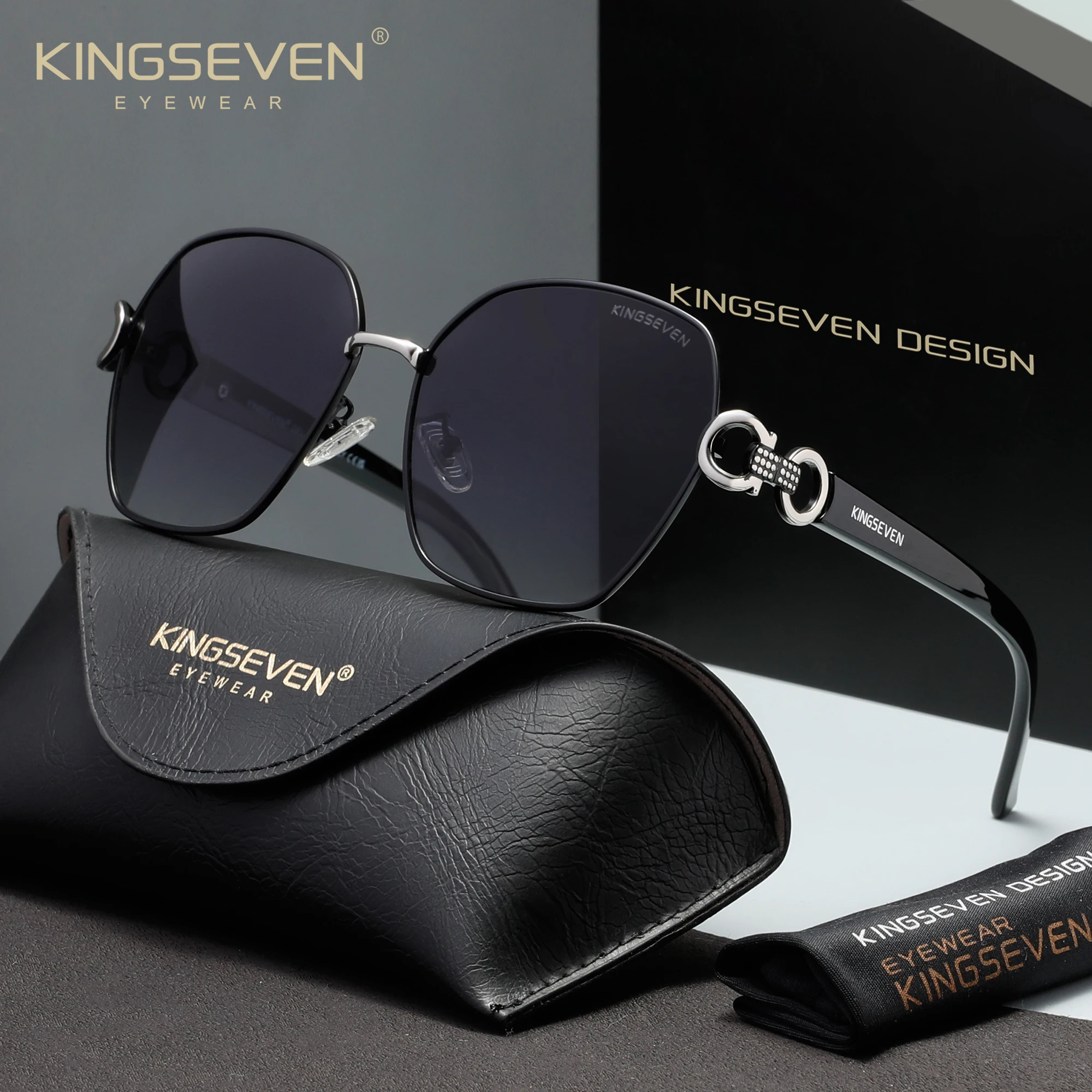 KINGSEVEN Gafas de sol de lujo para mujer, gafas de moda para conducir, gafas polarizadas UV400, gafas de montura grande a la moda