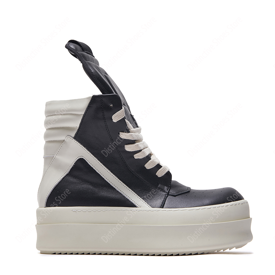 Chaussures de moto montantes à plateforme pour hommes, en cuir véritable, à lacets, style baskets de luxe, chaussures de créateur à double semelle pour hommes et femmes