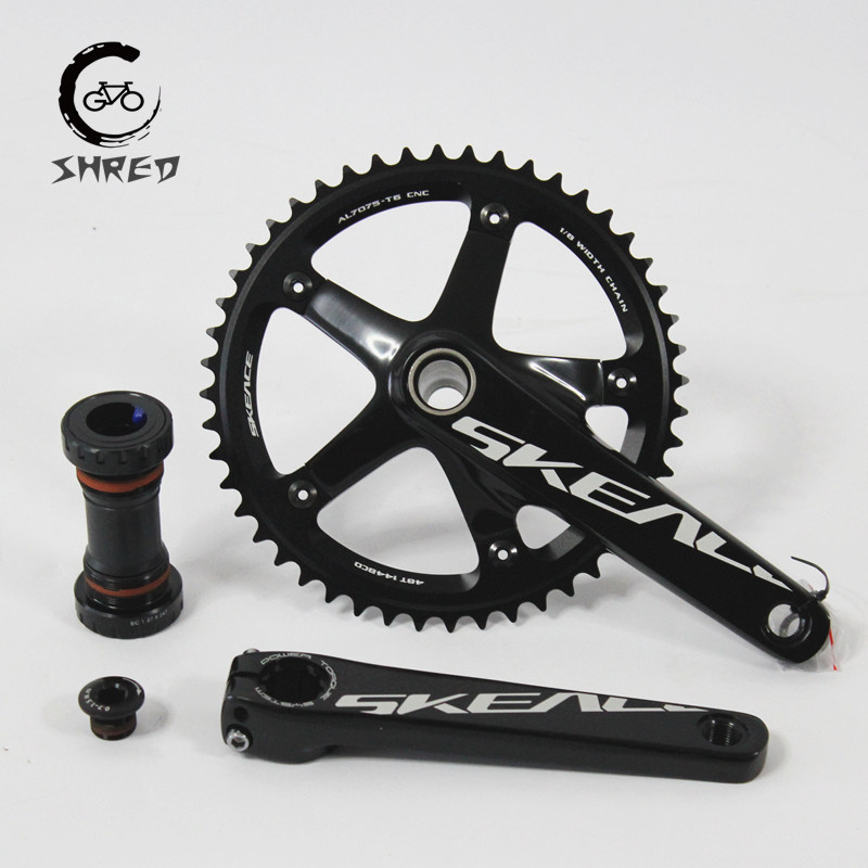 Zestaw korbowy SKEACE Hollowtech, Fixie korba, jednobiegowa rama rowerowa, tor wyścigowy kolczyk rowerowy, 48T, 165mm, 144BCD