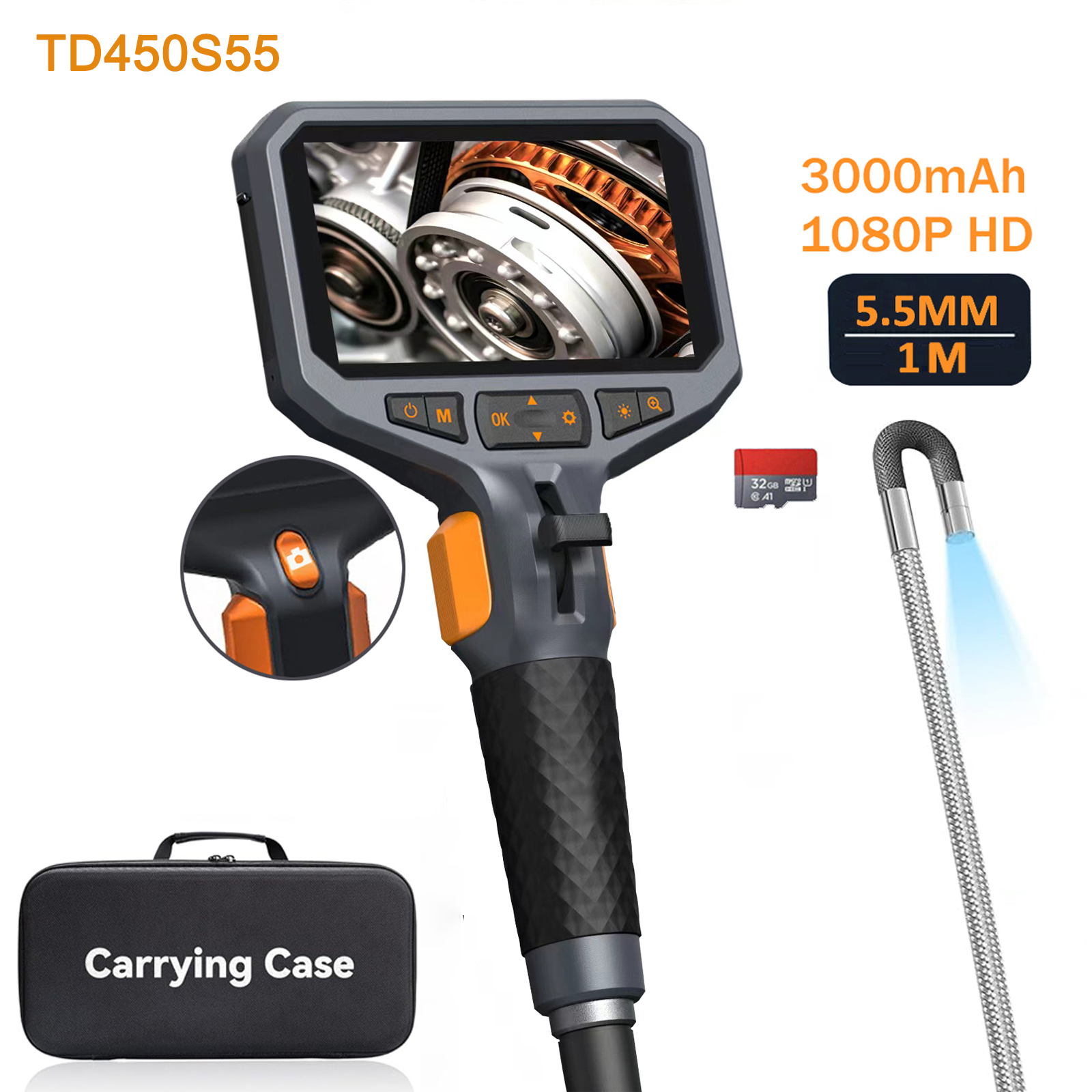Boroscope articulé TESLONG TD450S avec écran de 4,5 pouces, 1080P, bidirectionnel, 360° °   Caméra endoscopique directionnelle avec carte TF de 32 Go