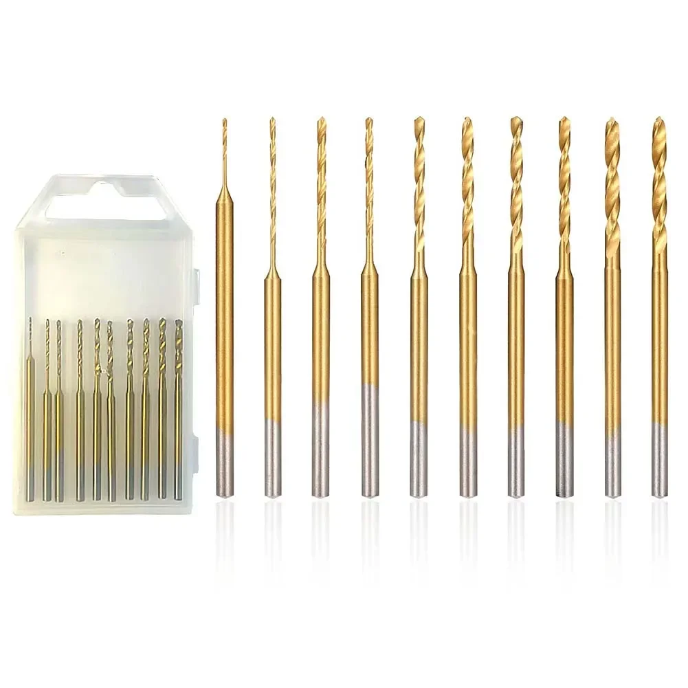 Brocas DIY, Mini juego de brocas, juego de 10 piezas, vástago de 2,35mm de diámetro, perforación eficiente, Color dorado, acero de alta velocidad