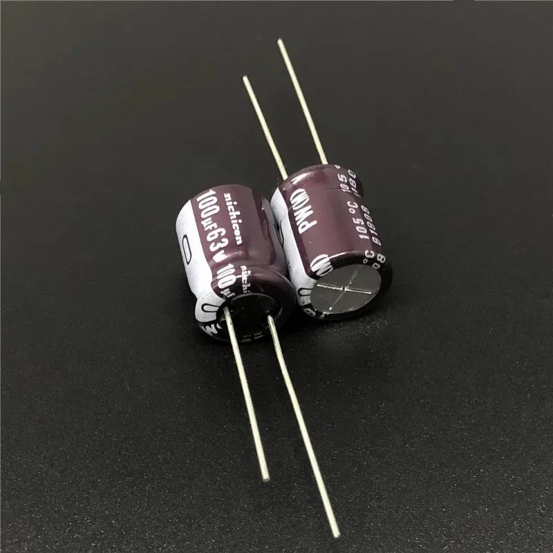 10 Stück/100 Stück 100 uF 63 V NICHICON PW-Serie 10 x 12,5 mm 63 V 100 uF Aluminium-Elektrolytkondensator mit niedriger Impedanz und langer Lebensdauer
