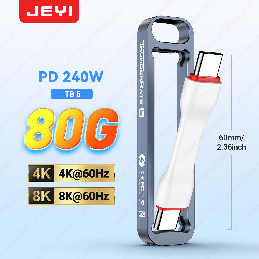 JEYI 80Gbps Storable Short USB C to USB C Cable PD240W For iPhone Samsung Sony Fast Charging Compatible with Thunderbolt 5/4/3