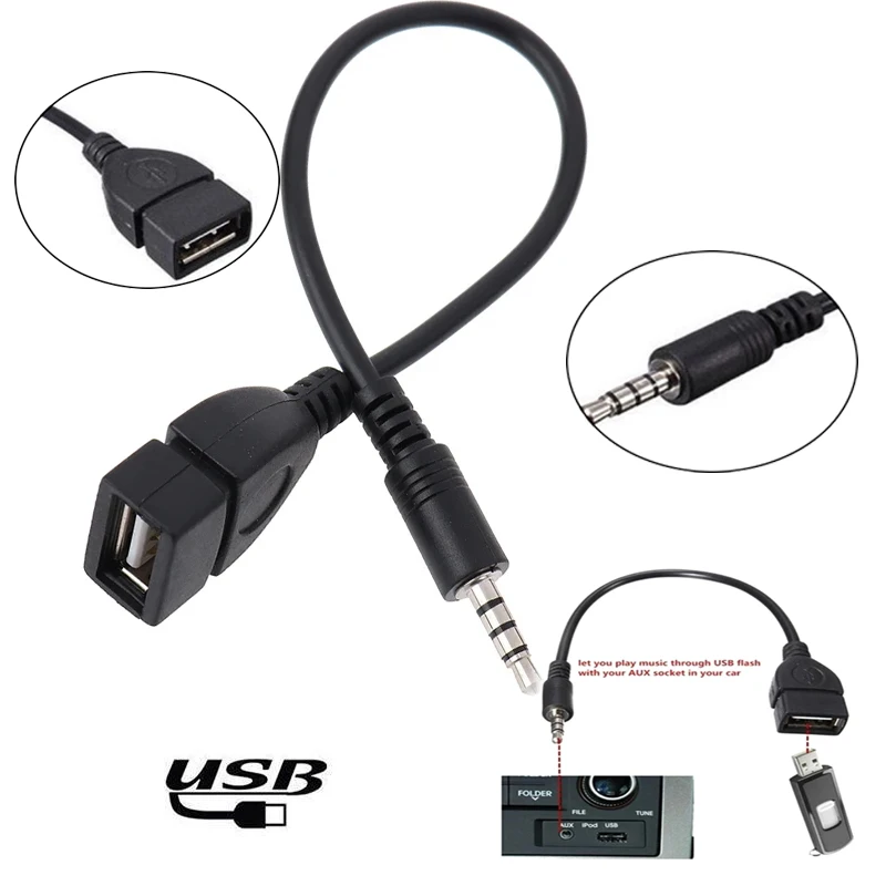 Cable de Audio para coche, adaptador hembra OTG Aux a USB, decodificador de reproducción de MP3, unidad Flash USB, música, Cable adaptador OTG de 3,5 MM