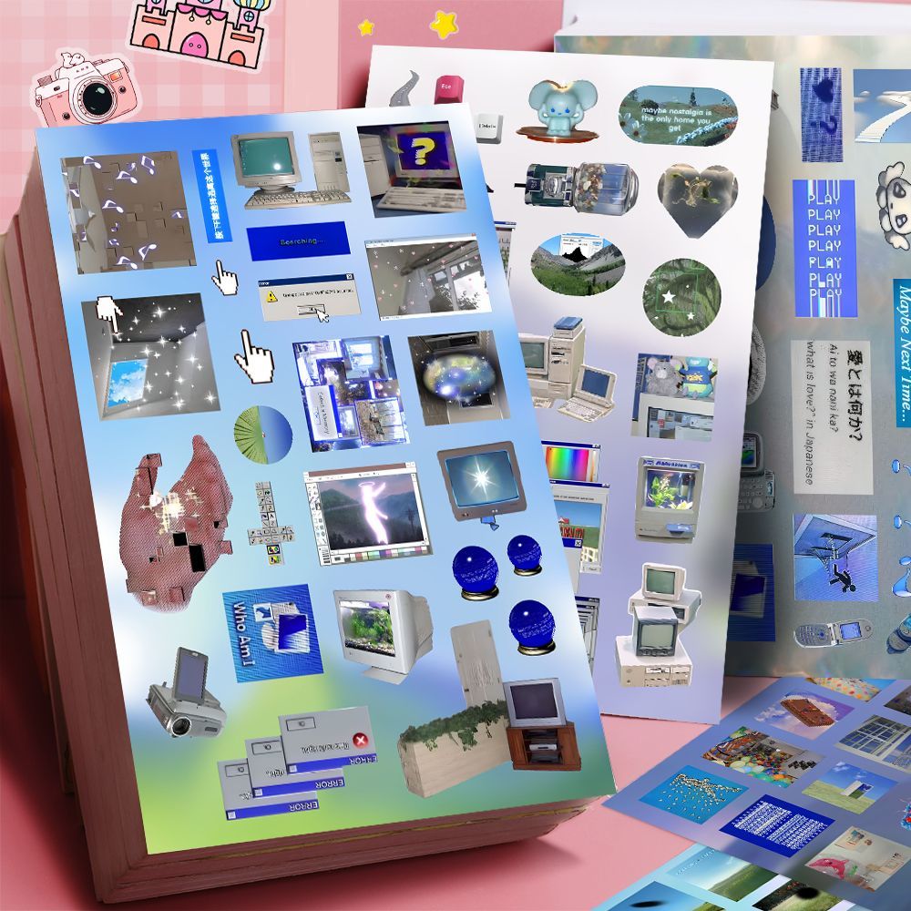 Набор из 8 ретро-стикеров Y2K для DIY-проектов: украшение для блокнотов, чехлов для телефонов, коллажей, эстетичный декор для скрапбукинга, планирования и ведения дневников