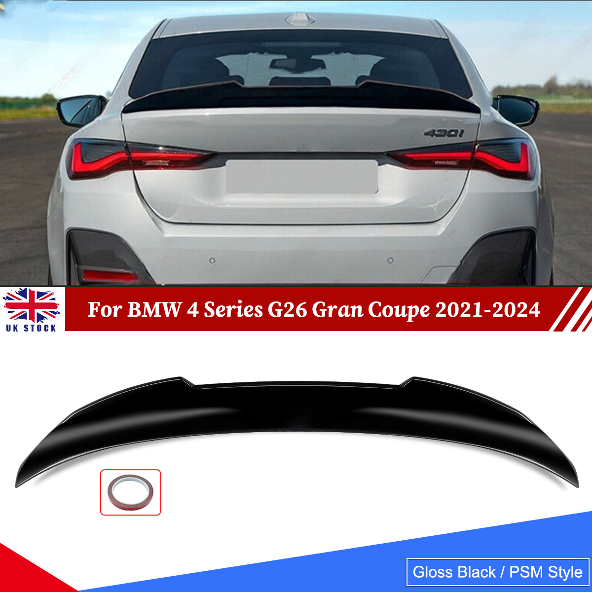 Für 21–24 BMW 4er G26 Gran Coupe i4 4DR PSM Style Heckspoiler, glänzend schwarz