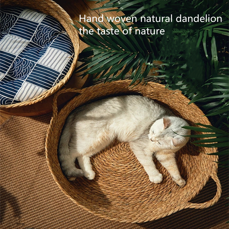 Nido de gato tejido de ratán manual puro, cuatro estaciones, diente de león general, cama fresca, tablero para rascar gatos, productos para mascotas