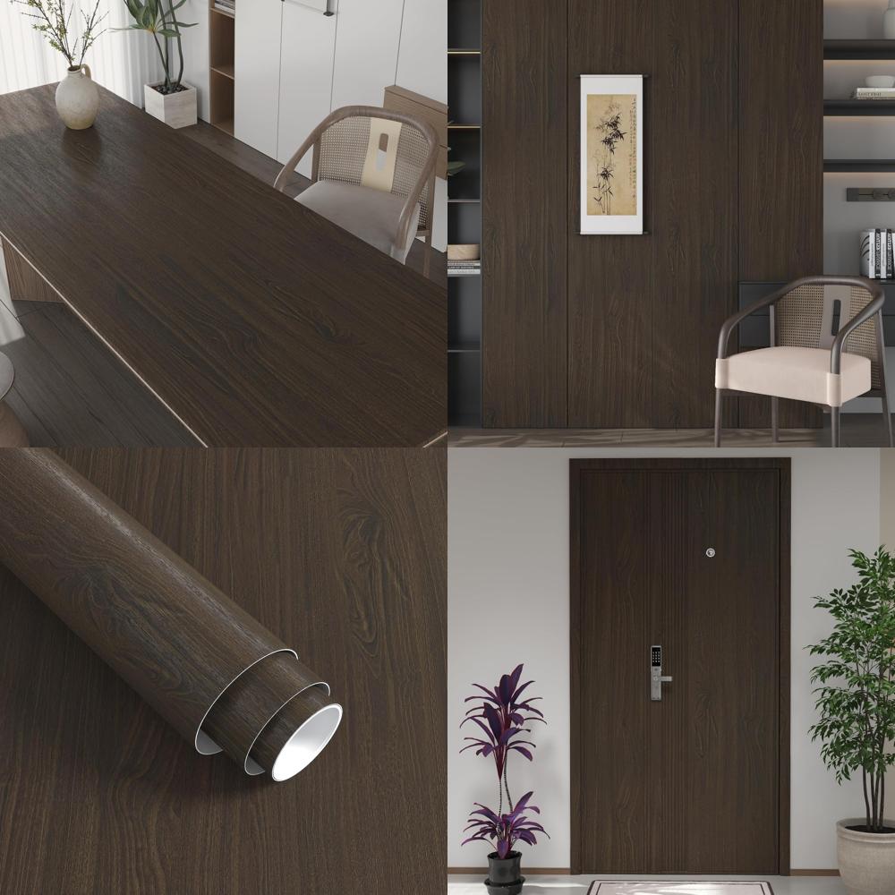 Dark Brown Extra Wide Thickened Wood Grain Peel and Stick Wallpaper Textured, Ideal for Covering Walls and Surfaces