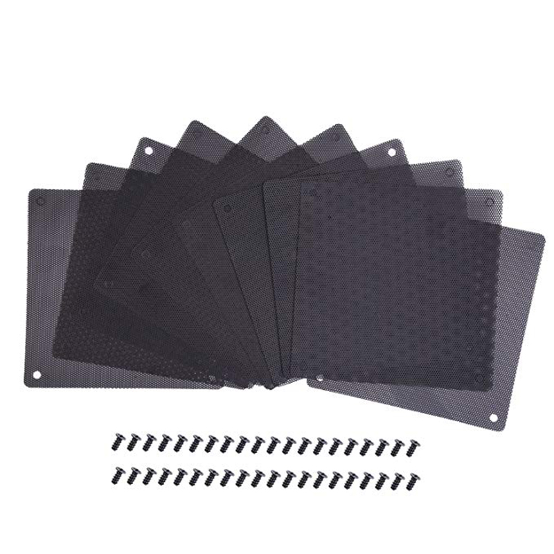 Filtro de polvo de 120 mm Filtro de ventilador de computadora Enfriador PVC Negro Cubierta de caja a prueba de polvo Malla de computadora 10 paquetes con 40 piezas de tornillos
