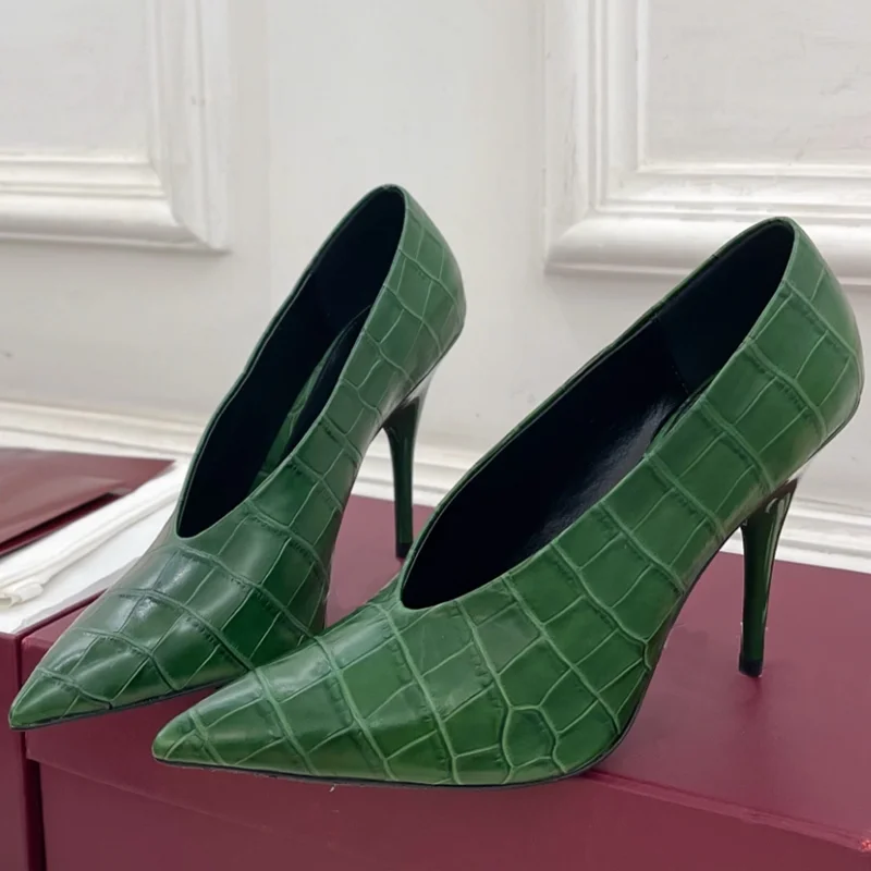 Escarpins en cuir de peau de serpent à talons hauts peu profonds, Sexy, bout pointu, talon fin, à enfiler, chaussures modernes à la mode pour femmes, nouvel arrivage