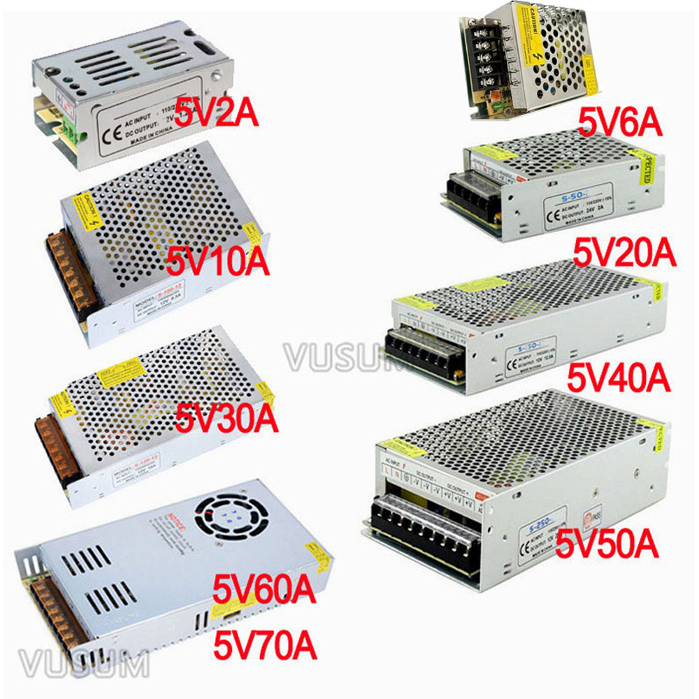 vusum Schalt-LED-Netzteil, 5-V-Netzteil, Transformator 110 V, 220 V AC zu DC, 5 V, 2 A, 6 A, 10 A, 20 A, 30 A, 40 A, 50 A, 60 A, 72 A, Treiber